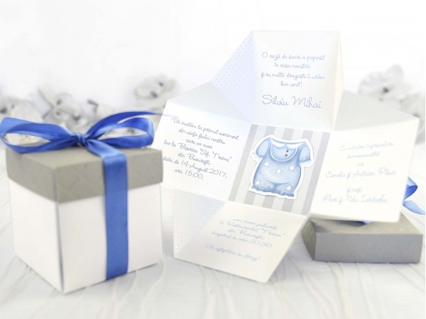 Invitație botez tip cutie 3D- băiat