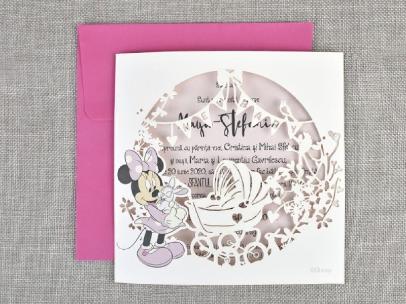 Invitatie De Botez Decupaj Laser Minnie 15709 Deluxe Cards