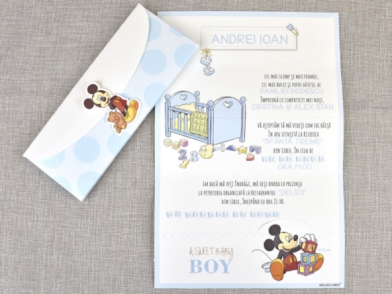 Invitatie De Botez Baby Boy Mickey 15719 Deluxe Cards